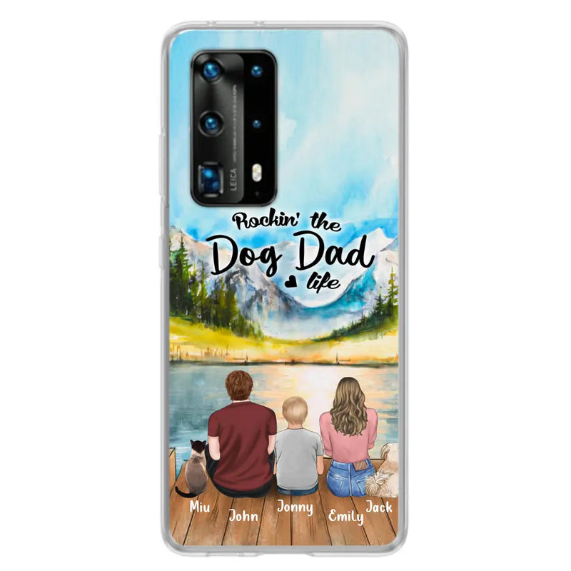 Personalized Pet Couple Phone Case - Parent With 1 Kid And 2 Pets - Case For Xiaomi, Oppo And Huawei
