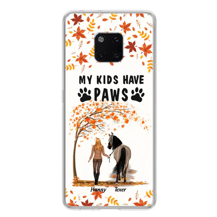 Custom Personalized Horse Mom In Autumn Phone Case - Girl With Upto 2 Horses - My Kids Have Paws - Case For Xiaomi, Oppo And Huawei