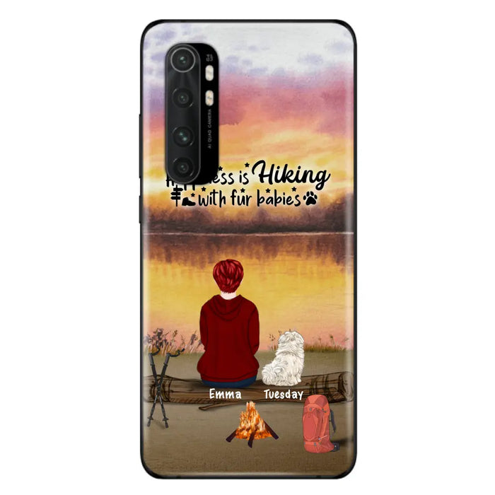 Custom Personalized Hiking Phone Case - Man/ Woman/ Couple With Upto 4 Pets - Gift For Cat/ Dog Lover - Happiness Is Hiking With Fur Babies - Case For Xiaomi, Oppo And Huawei