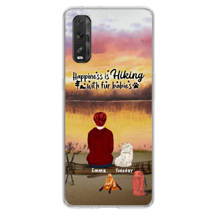 Custom Personalized Hiking Phone Case - Man/ Woman/ Couple With Upto 4 Pets - Gift For Cat/ Dog Lover - Happiness Is Hiking With Fur Babies - Case For Xiaomi, Oppo And Huawei