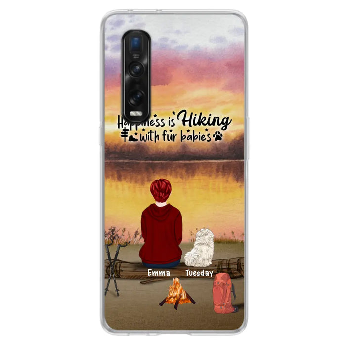 Custom Personalized Hiking Phone Case - Man/ Woman/ Couple With Upto 4 Pets - Gift For Cat/ Dog Lover - Happiness Is Hiking With Fur Babies - Case For Xiaomi, Oppo And Huawei