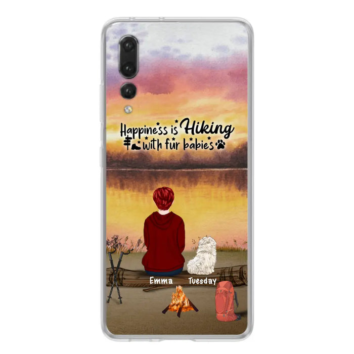 Custom Personalized Hiking Phone Case - Man/ Woman/ Couple With Upto 4 Pets - Gift For Cat/ Dog Lover - Happiness Is Hiking With Fur Babies - Case For Xiaomi, Oppo And Huawei