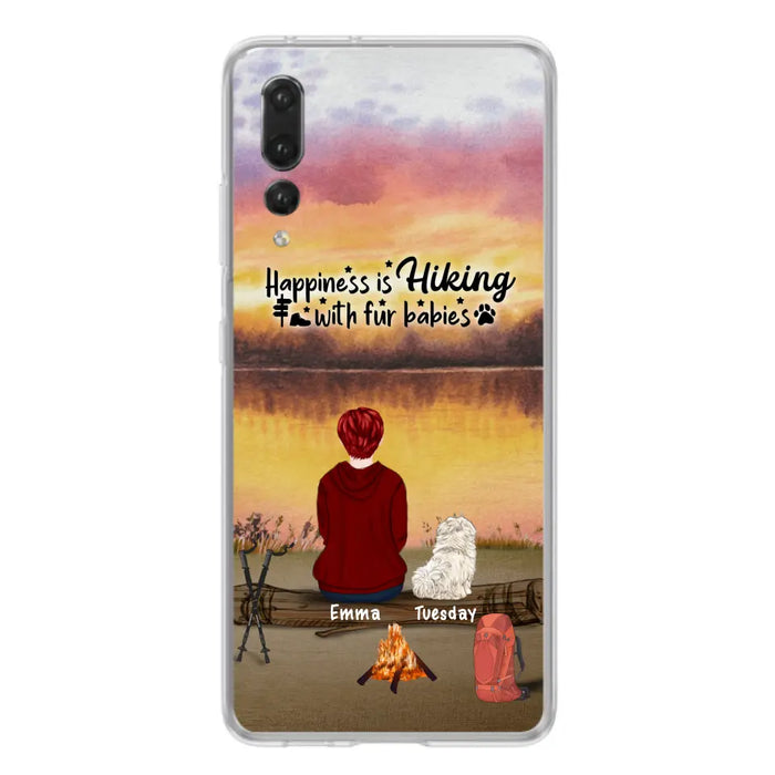 Custom Personalized Hiking Phone Case - Man/ Woman/ Couple With Upto 4 Pets - Gift For Cat/ Dog Lover - Happiness Is Hiking With Fur Babies - Case For Xiaomi, Oppo And Huawei