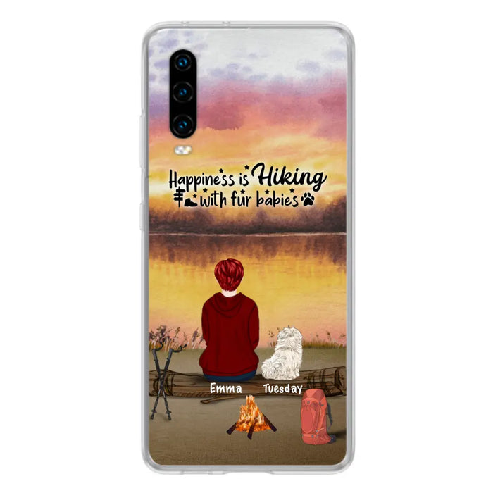 Custom Personalized Hiking Phone Case - Man/ Woman/ Couple With Upto 4 Pets - Gift For Cat/ Dog Lover - Happiness Is Hiking With Fur Babies - Case For Xiaomi, Oppo And Huawei