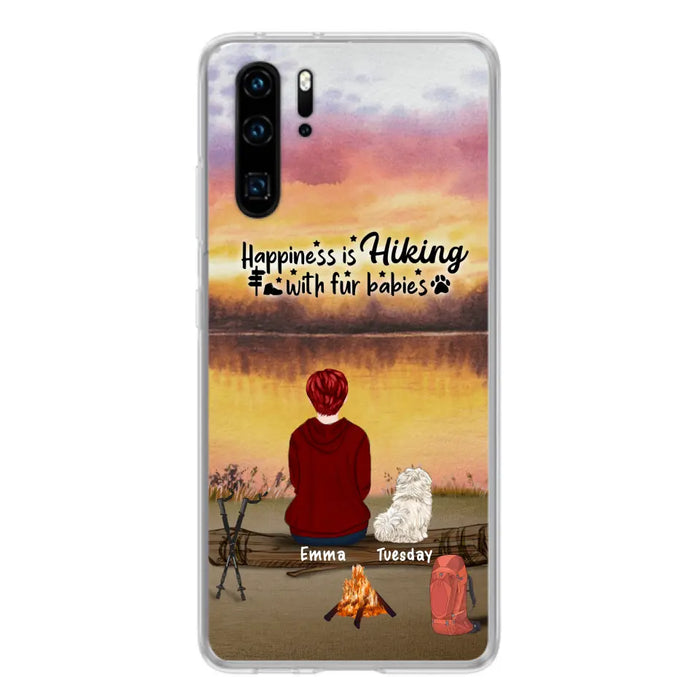Custom Personalized Hiking Phone Case - Man/ Woman/ Couple With Upto 4 Pets - Gift For Cat/ Dog Lover - Happiness Is Hiking With Fur Babies - Case For Xiaomi, Oppo And Huawei