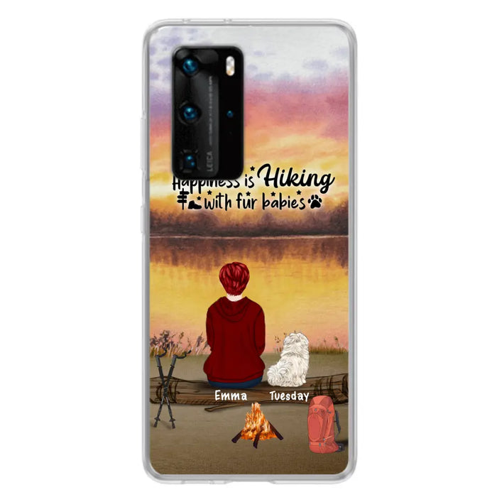 Custom Personalized Hiking Phone Case - Man/ Woman/ Couple With Upto 4 Pets - Gift For Cat/ Dog Lover - Happiness Is Hiking With Fur Babies - Case For Xiaomi, Oppo And Huawei