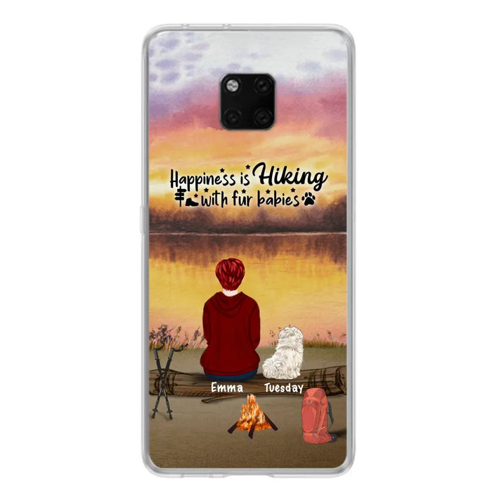 Custom Personalized Hiking Phone Case - Man/ Woman/ Couple With Upto 4 Pets - Gift For Cat/ Dog Lover - Happiness Is Hiking With Fur Babies - Case For Xiaomi, Oppo And Huawei