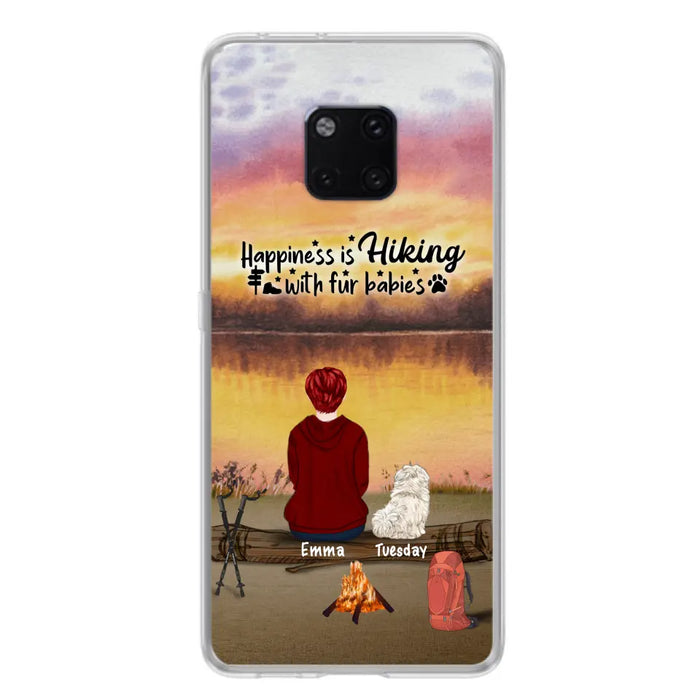 Custom Personalized Hiking Phone Case - Man/ Woman/ Couple With Upto 4 Pets - Gift For Cat/ Dog Lover - Happiness Is Hiking With Fur Babies - Case For Xiaomi, Oppo And Huawei