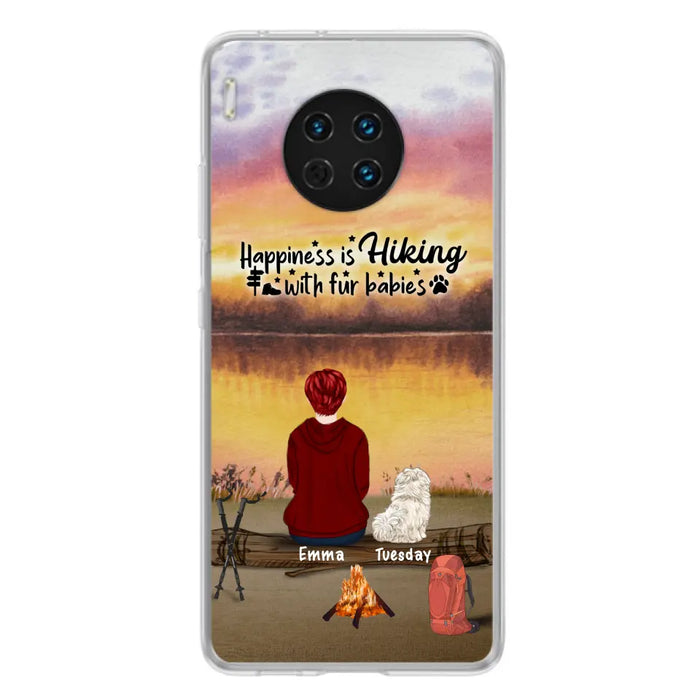 Custom Personalized Hiking Phone Case - Man/ Woman/ Couple With Upto 4 Pets - Gift For Cat/ Dog Lover - Happiness Is Hiking With Fur Babies - Case For Xiaomi, Oppo And Huawei