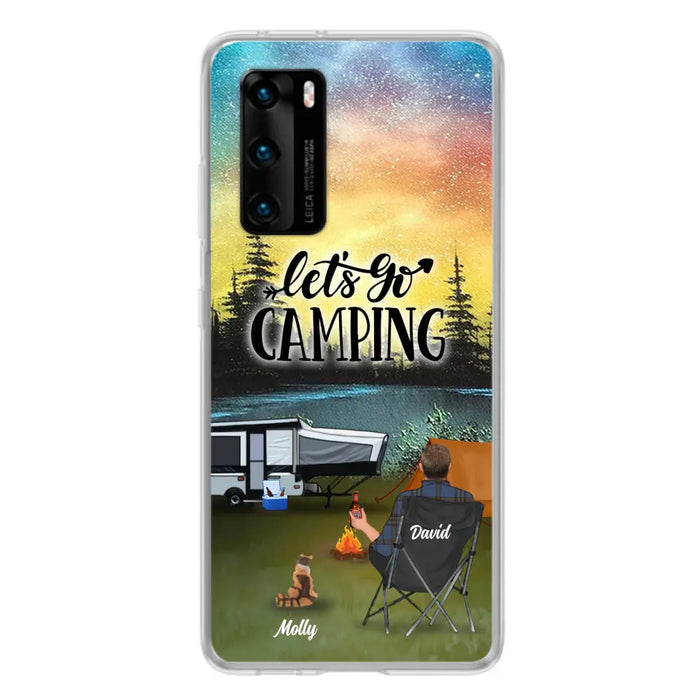 Custom Personalized Night Camping Phone Case - Solo/ Couple With Upto 6 Pets - Gift For Camping Lover - Let's Go Camping - Case For Xiaomi, Oppo And Huawei