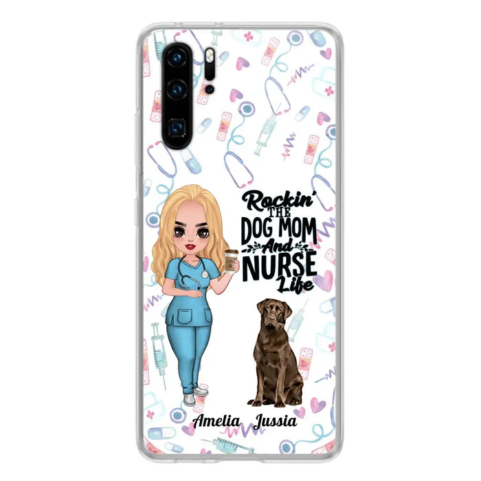 Custom Personalized Nurse Dog Mom Phone Case - Upto 5 Dogs - Gift Idea For Dog Lover - Rockin' The Dog Mom And Nurse Life - Case For Xiaomi, Oppo And Huawei