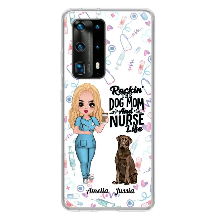 Custom Personalized Nurse Dog Mom Phone Case - Upto 5 Dogs - Gift Idea For Dog Lover - Rockin' The Dog Mom And Nurse Life - Case For Xiaomi, Oppo And Huawei