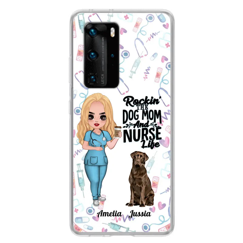 Personalized Nurse Dog Mom Phone Case - Up to 5 Dogs - Gift Idea For Dog Lover - Rockin' The Dog Mom And Nurse Life - Case For Xiaomi, Oppo And Huawei