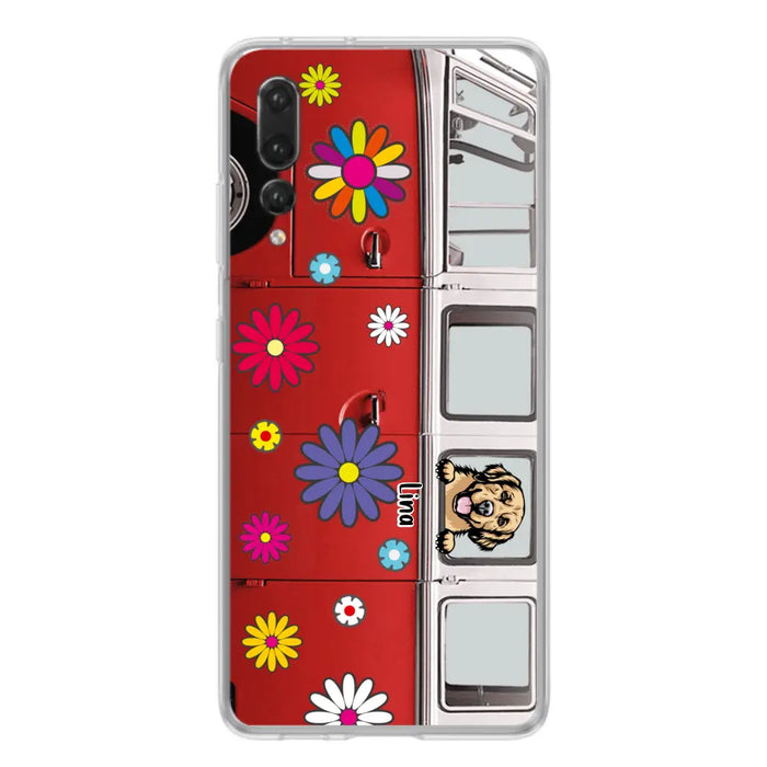 Custom Personalized Campervan Hippie And Pet Phone Case - Upto 3 Pets - Gift Idea For Dog/ Cat Lover - Case For Xiaomi, Oppo And Huawei