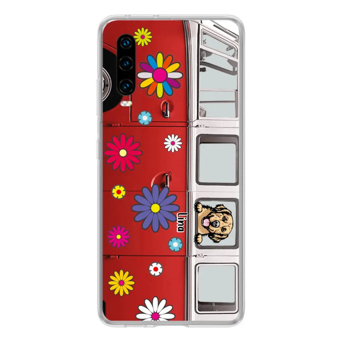 Custom Personalized Campervan Hippie And Pet Phone Case - Upto 3 Pets - Gift Idea For Dog/ Cat Lover - Case For Xiaomi, Oppo And Huawei