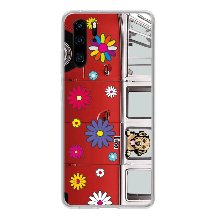 Custom Personalized Campervan Hippie And Pet Phone Case - Upto 3 Pets - Gift Idea For Dog/ Cat Lover - Case For Xiaomi, Oppo And Huawei