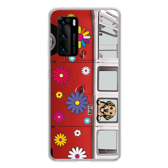 Custom Personalized Campervan Hippie And Pet Phone Case - Upto 3 Pets - Gift Idea For Dog/ Cat Lover - Case For Xiaomi, Oppo And Huawei