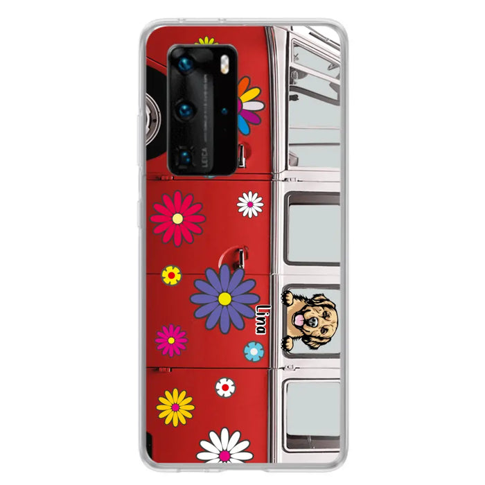 Custom Personalized Campervan Hippie And Pet Phone Case - Upto 3 Pets - Gift Idea For Dog/ Cat Lover - Case For Xiaomi, Oppo And Huawei