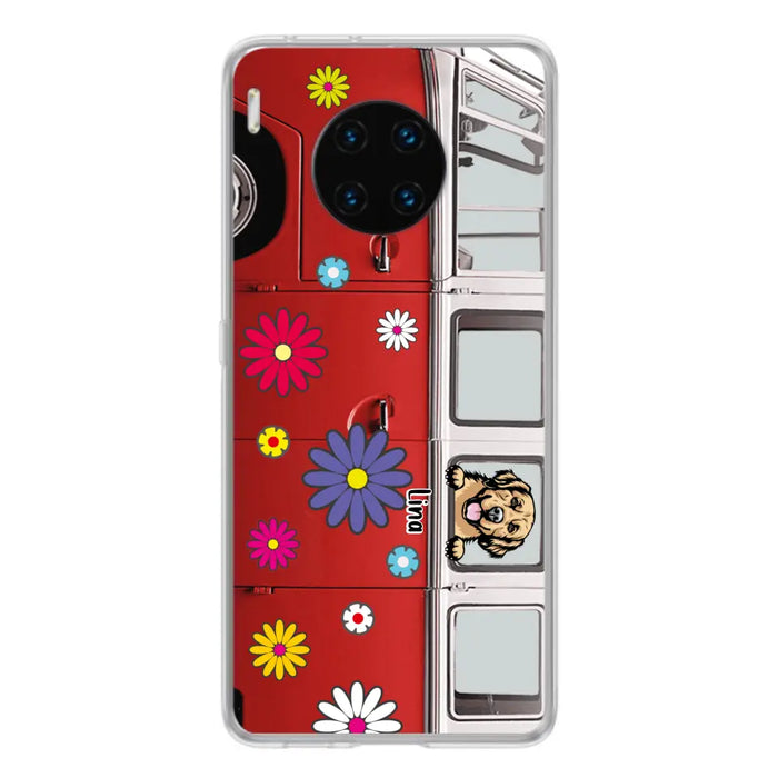 Custom Personalized Campervan Hippie And Pet Phone Case - Upto 3 Pets - Gift Idea For Dog/ Cat Lover - Case For Xiaomi, Oppo And Huawei