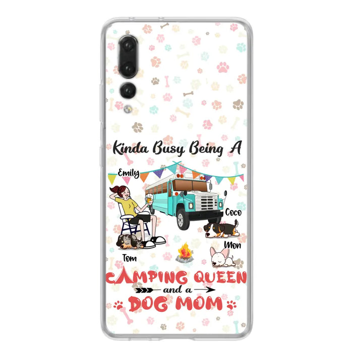 Custom Personalized Camping Queen Phone Case - Upto 3 Dogs - Gift Idea For Dog Lovers - Kinda Busy Being A Camping Queen And A Dog Mom - Case For Xiaomi/Huawei/Oppo