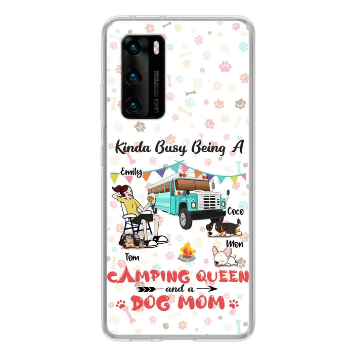 Custom Personalized Camping Queen Phone Case - Upto 3 Dogs - Gift Idea For Dog Lovers - Kinda Busy Being A Camping Queen And A Dog Mom - Case For Xiaomi/Huawei/Oppo