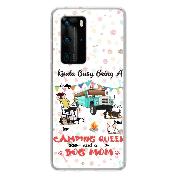 Custom Personalized Camping Queen Phone Case - Upto 3 Dogs - Gift Idea For Dog Lovers - Kinda Busy Being A Camping Queen And A Dog Mom - Case For Xiaomi/Huawei/Oppo