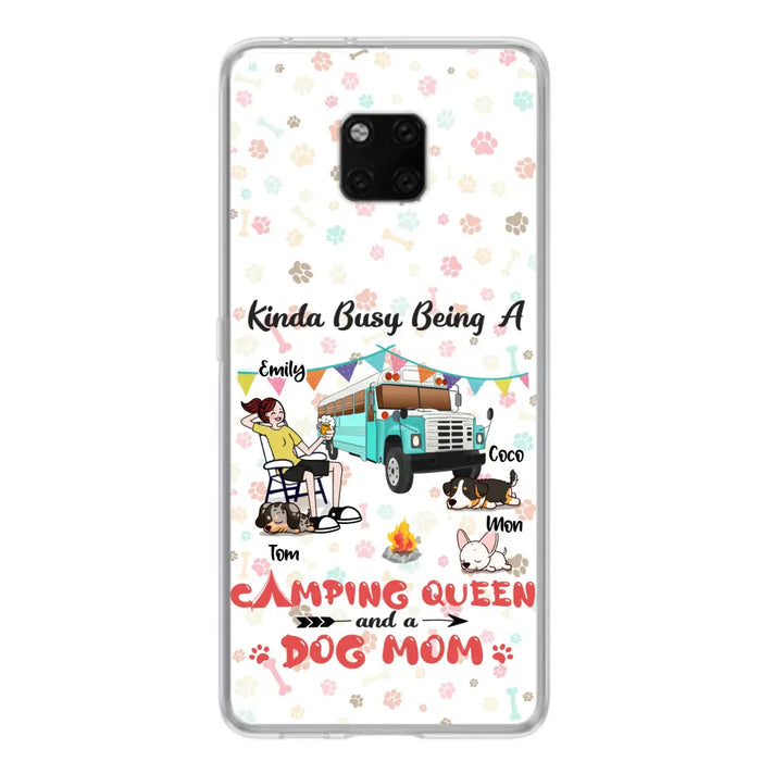 Custom Personalized Camping Queen Phone Case - Upto 3 Dogs - Gift Idea For Dog Lovers - Kinda Busy Being A Camping Queen And A Dog Mom - Case For Xiaomi/Huawei/Oppo