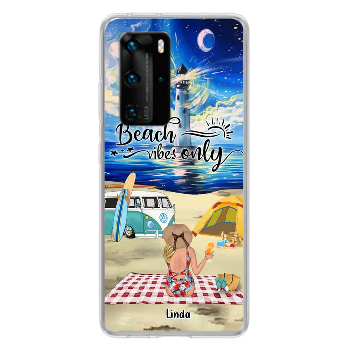 Custom Personalized Camping Beach Phone Case - Upro 4 People - Best Gift For Camping/Couple Lover - The Beach Is Our Happy Place - Case For Xiaomi, Oppo And Huawei