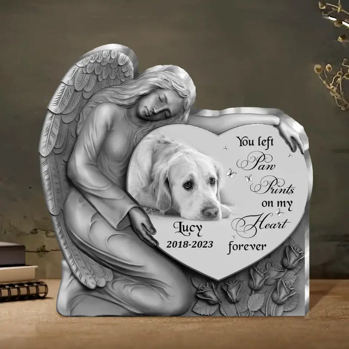 Custom Personalized Angel Heart Memorial Pet Acrylic Plaque - Memorial Gift Idea For Pet Lover - Upload Photo - You Left Paw Prints On My Heart Forever