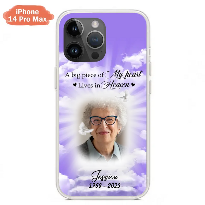 Custom Personalized Memorial Photo Phone Case - Memorial Gift Idea For Mother's Day/Father's Day - A Big Piece Of My Heart Lives In Heaven - Case For iPhone/Samsung