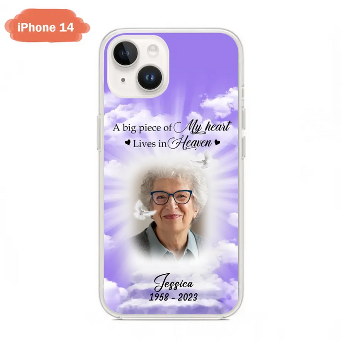 Custom Personalized Memorial Photo Phone Case - Memorial Gift Idea For Mother's Day/Father's Day - A Big Piece Of My Heart Lives In Heaven - Case For iPhone/Samsung