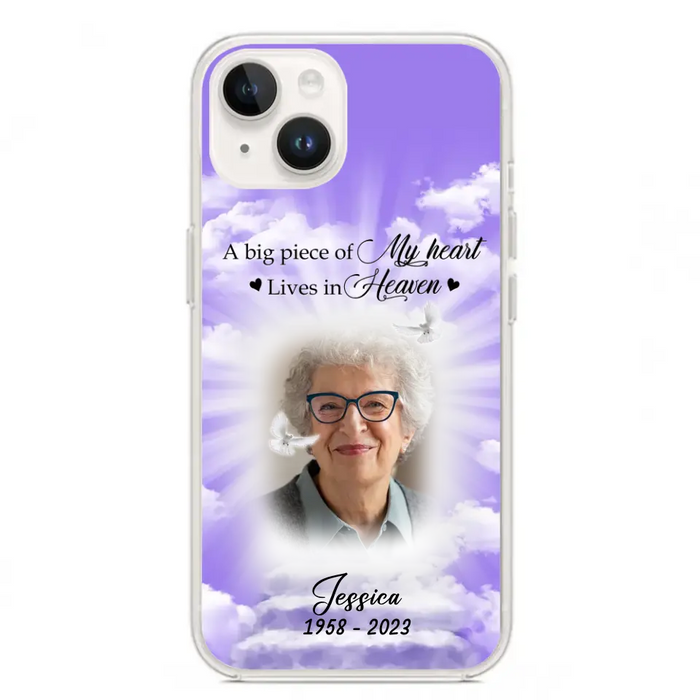 Custom Personalized Memorial Photo Phone Case - Memorial Gift Idea For Mother's Day/Father's Day - A Big Piece Of My Heart Lives In Heaven - Case For iPhone/Samsung