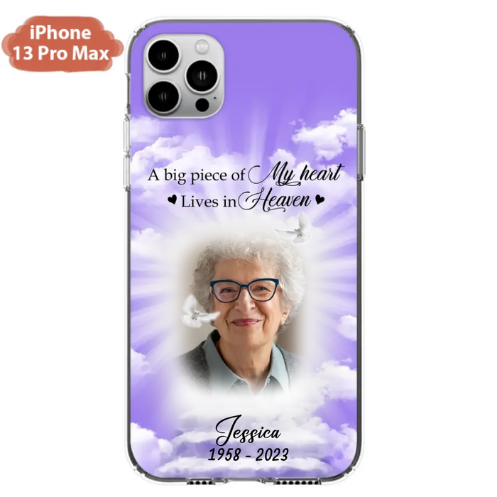 Custom Personalized Memorial Photo Phone Case - Memorial Gift Idea For Mother's Day/Father's Day - A Big Piece Of My Heart Lives In Heaven - Case For iPhone/Samsung