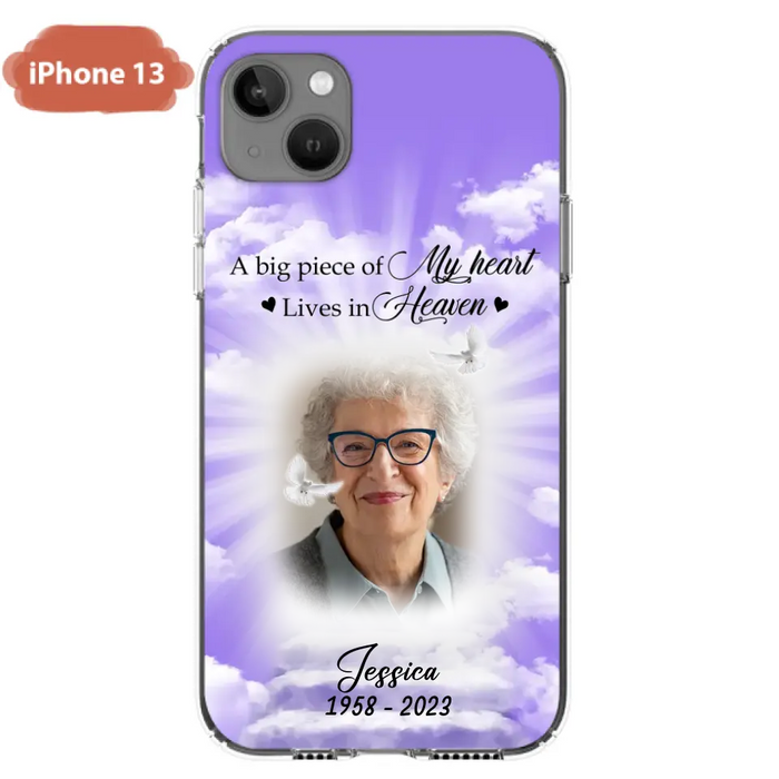 Custom Personalized Memorial Photo Phone Case - Memorial Gift Idea For Mother's Day/Father's Day - A Big Piece Of My Heart Lives In Heaven - Case For iPhone/Samsung