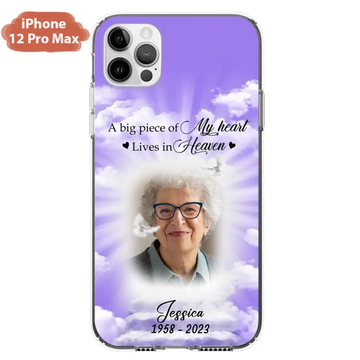 Custom Personalized Memorial Photo Phone Case - Memorial Gift Idea For Mother's Day/Father's Day - A Big Piece Of My Heart Lives In Heaven - Case For iPhone/Samsung