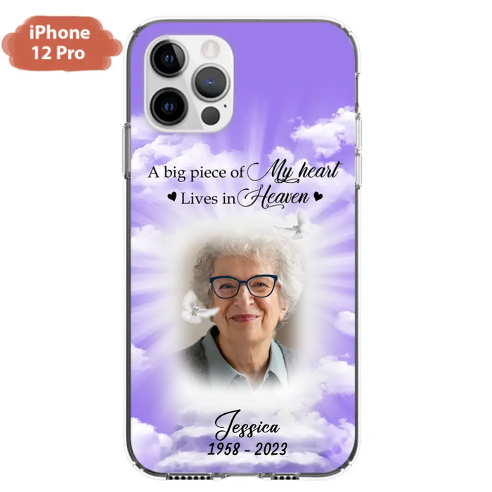 Custom Personalized Memorial Photo Phone Case - Memorial Gift Idea For Mother's Day/Father's Day - A Big Piece Of My Heart Lives In Heaven - Case For iPhone/Samsung