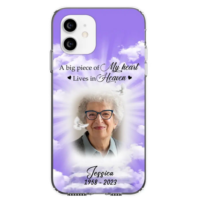 Custom Personalized Memorial Photo Phone Case - Memorial Gift Idea For Mother's Day/Father's Day - A Big Piece Of My Heart Lives In Heaven - Case For iPhone/Samsung