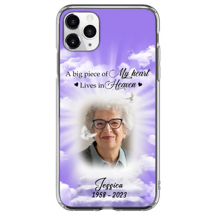 Custom Personalized Memorial Photo Phone Case - Memorial Gift Idea For Mother's Day/Father's Day - A Big Piece Of My Heart Lives In Heaven - Case For iPhone/Samsung