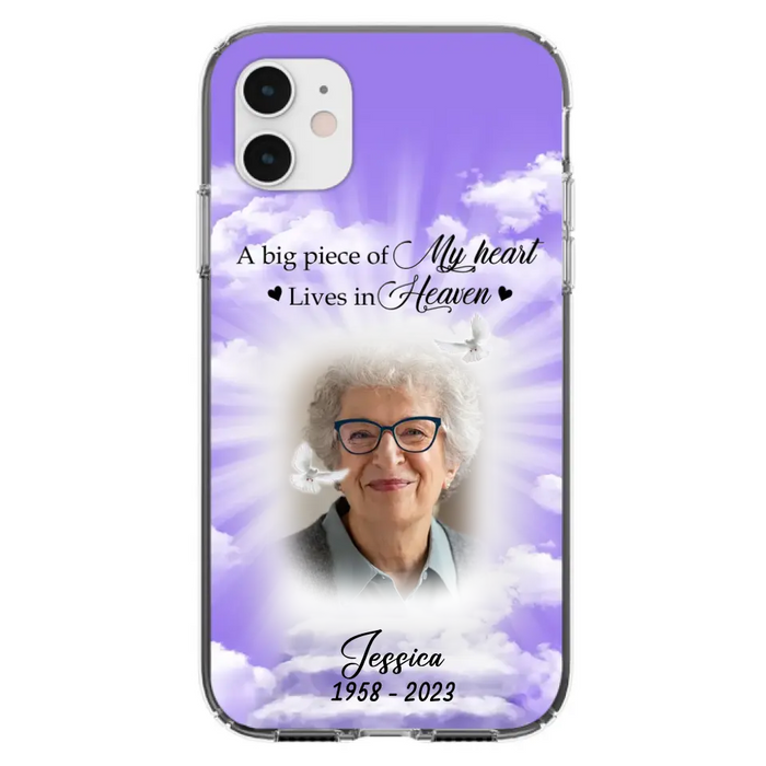 Custom Personalized Memorial Photo Phone Case - Memorial Gift Idea For Mother's Day/Father's Day - A Big Piece Of My Heart Lives In Heaven - Case For iPhone/Samsung