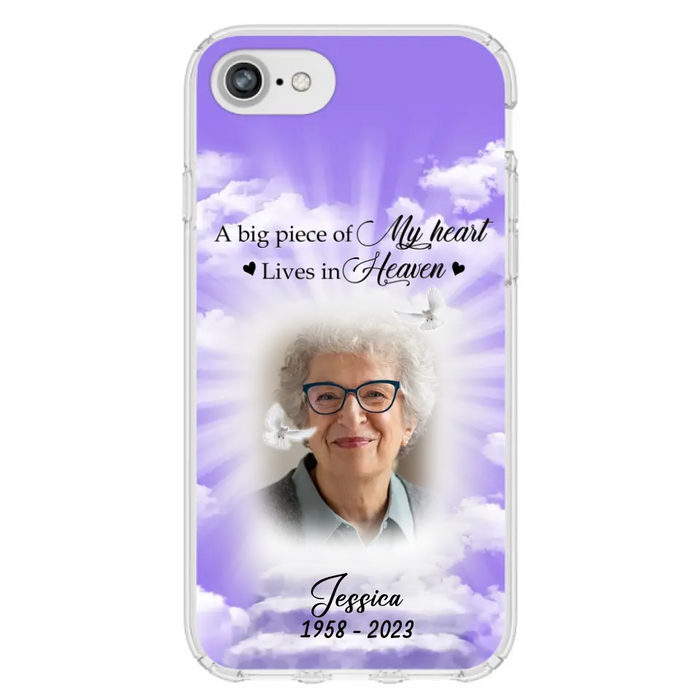 Custom Personalized Memorial Photo Phone Case - Memorial Gift Idea For Mother's Day/Father's Day - A Big Piece Of My Heart Lives In Heaven - Case For iPhone/Samsung