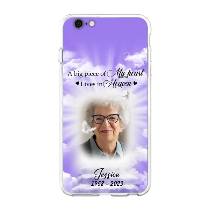 Custom Personalized Memorial Photo Phone Case - Memorial Gift Idea For Mother's Day/Father's Day - A Big Piece Of My Heart Lives In Heaven - Case For iPhone/Samsung