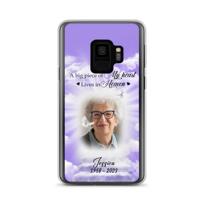 Custom Personalized Memorial Photo Phone Case - Memorial Gift Idea For Mother's Day/Father's Day - A Big Piece Of My Heart Lives In Heaven - Case For iPhone/Samsung