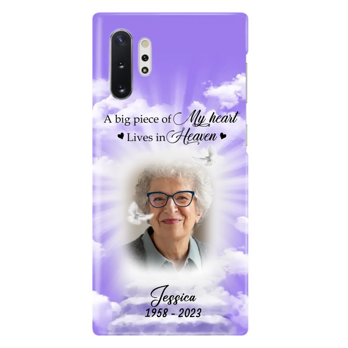 Custom Personalized Memorial Photo Phone Case - Memorial Gift Idea For Mother's Day/Father's Day - A Big Piece Of My Heart Lives In Heaven - Case For iPhone/Samsung