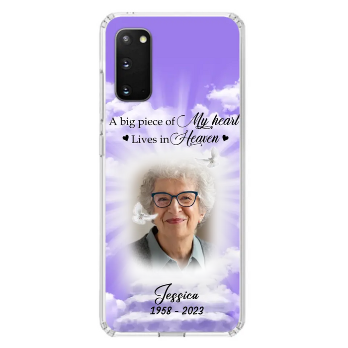 Custom Personalized Memorial Photo Phone Case - Memorial Gift Idea For Mother's Day/Father's Day - A Big Piece Of My Heart Lives In Heaven - Case For iPhone/Samsung