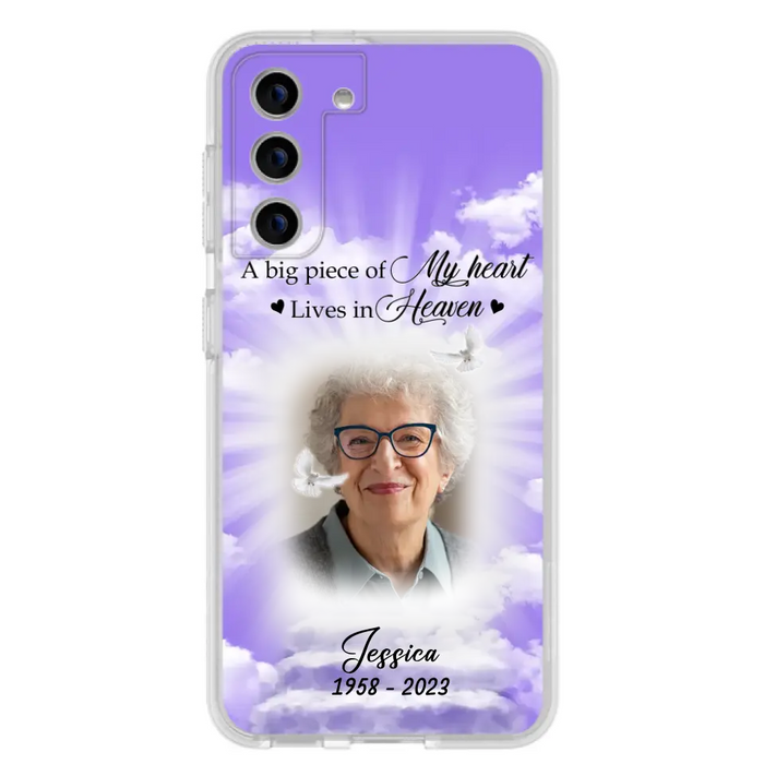 Custom Personalized Memorial Photo Phone Case - Memorial Gift Idea For Mother's Day/Father's Day - A Big Piece Of My Heart Lives In Heaven - Case For iPhone/Samsung