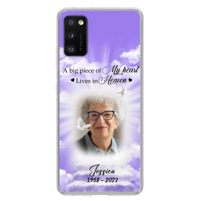 Custom Personalized Memorial Photo Phone Case - Memorial Gift Idea For Mother's Day/Father's Day - A Big Piece Of My Heart Lives In Heaven - Case For iPhone/Samsung