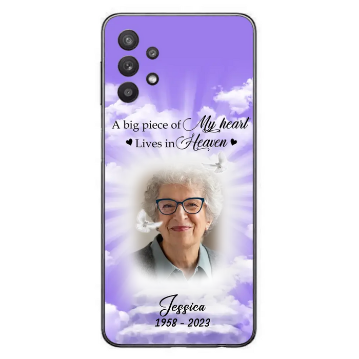 Custom Personalized Memorial Photo Phone Case - Memorial Gift Idea For Mother's Day/Father's Day - A Big Piece Of My Heart Lives In Heaven - Case For iPhone/Samsung