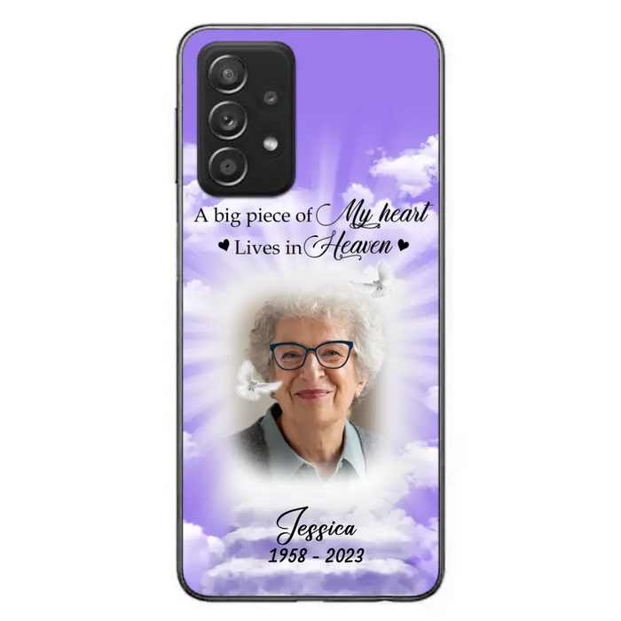 Custom Personalized Memorial Photo Phone Case - Memorial Gift Idea For Mother's Day/Father's Day - A Big Piece Of My Heart Lives In Heaven - Case For iPhone/Samsung