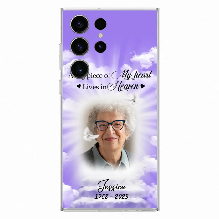 Custom Personalized Memorial Photo Phone Case - Memorial Gift Idea For Mother's Day/Father's Day - A Big Piece Of My Heart Lives In Heaven - Case For iPhone/Samsung