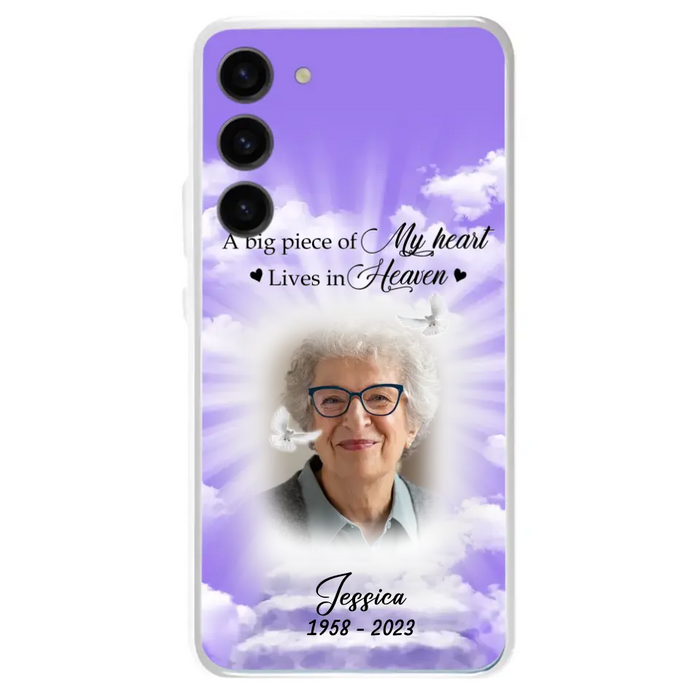 Custom Personalized Memorial Photo Phone Case - Memorial Gift Idea For Mother's Day/Father's Day - A Big Piece Of My Heart Lives In Heaven - Case For iPhone/Samsung